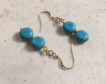 Turquoise Earrings - Gold Jewellery - Beaded Jewelry - Fashion - Mod - Gemstone