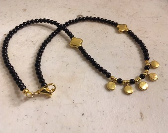 Black Necklace - Gold Jewelry - Beaded Jewellery - Unique - Fashion - Style - Quatrefoil - Handmade - Gift - Christmas - Birthday - Mom