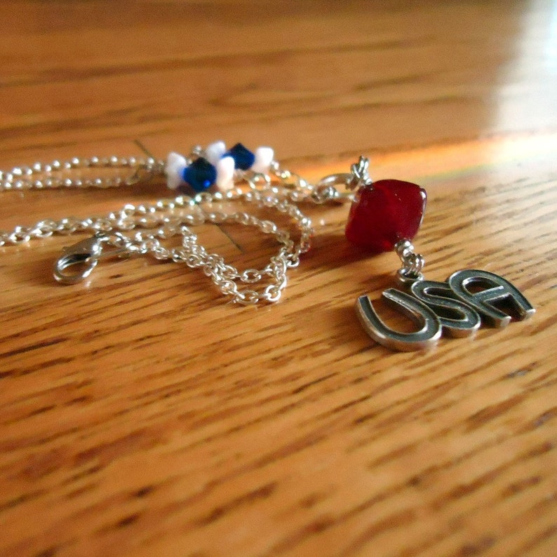 USA Necklace Red White Blue Jewelry Silver Womens Jewellery July 4th Patriotic Chain Independence Day image 2