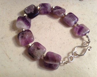 Purple Bracelet - Amethyst Gemstone Jewelry - Sterling Silver Jewellery - Fashion - Beaded - Chunky - February Birthstone