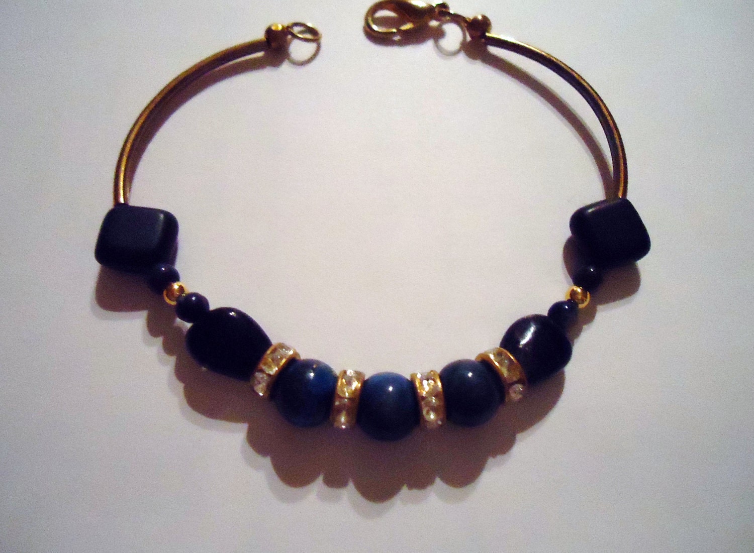 Blue Lapis Hammered Link Golden Bracelet