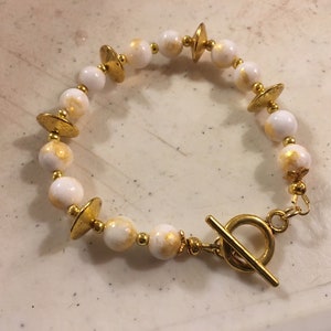 White Bracelet Gold Jewelry Jade Gemstone Jewellery Beaded Fashion Trendy Toggle Handmade Gift Luet image 3