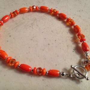 Orange Bracelet - Sterling Silver Jewelry - Beaded Jewellery - Crystal - Fashion - Dainty