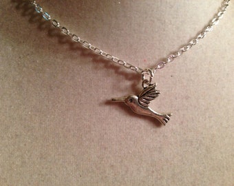 Hummingbird Necklace - Silver Jewelry - Pendant Jewellery - Chain - Fashion - Kitsch - Hipster - Bird