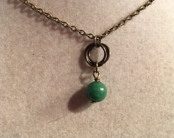 Green Necklace - Brass Jewelry - Jade Gemstone Pendant Jewellery - Chain - Fashion - Chainmaille - Luet - Handmade - Gift - Anniversary