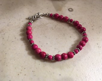 Turquoise Armband - Hot Pink Sieraden - Edelsteen Sieraden - Zilver - Mode - Trendy
