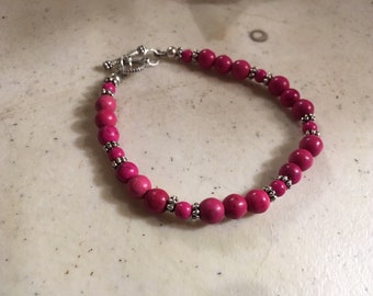 Turquoise Bracelet - Hot Pink Jewelry - Gemstone Jewellery - Silver - Fashion - Trendy