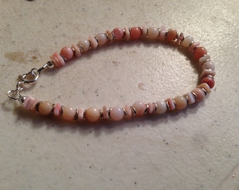 Opal Bracelet - Pink Peruvian Opal Jewelry - Sterling Silver Jewellery - Gemstone - Beaded - Fashion - Handmade - Gift - Luet