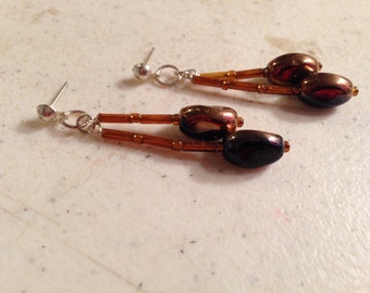Amber Earrings - Silver Jewelry  - Fashion Jewellery - Chic - Dangle - Beaded - Iridescent - Brown