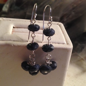 Sapphire Earrings - Navy Blue Jewelry - Sterling Silver - Gemstone Jewellery - September Birthstone - 1 3/4 Inches - Pierced - US Free Ship