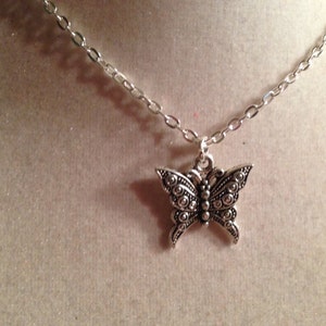 Butterfly Necklace Silver Jewelry Pendant Jewellery Chain Fashion Kitsch Hipster image 1