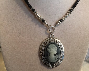 Cameo Ketting - Zwarte Sieraden - Zilveren Mode Sieraden - Kralen - Dame - Wit
