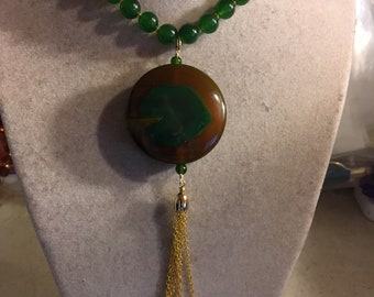 Groene Ketting - Gouden Sieraden - Jade Edelsteen Sieraden - Lang - Hanger - Kwastje - Mode