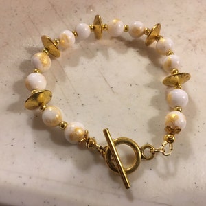 White Bracelet Gold Jewelry Jade Gemstone Jewellery Beaded Fashion Trendy Toggle Handmade Gift Luet image 2