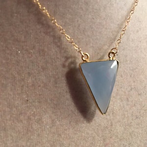 Light Blue Necklace Chalcedony Gemstone Jewelry Triangle Pendant Gold Chain Jewellery Fashion Trendy image 2