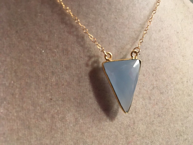 Light Blue Necklace Chalcedony Gemstone Jewelry Triangle Pendant Gold Chain Jewellery Fashion Trendy image 2