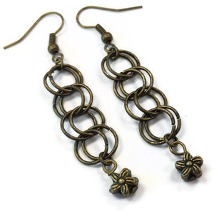Brass Earrings Chainmaille Jewellery Flower Charm Jewelry Fashion Unique image 3