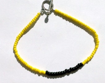 Yellow and Black Bracelet - Silver Jewelry - Skinny Jewellery - Beaded - Thin - Stack - Layer - Everyday  B-83