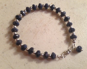 Pulseira Azul Marinho - Joias com Pedras Preciosas de Safira - Pedra do Nascimento de Setembro - Joias de Prata Esterlina - Moda Luxe - Chique - Frisada