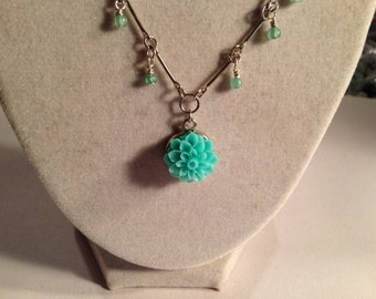 Pendentif Vintage Fleur Marguerite - Or Jaune 18 Carats, Turquoise, Excellent état