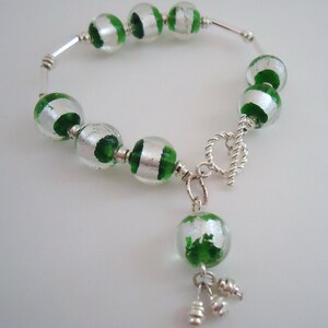Green Bracelet - St. Patrick&#39;s Day - May Birthstone-  Silver Jewelry - Unique Jewellery Lampwork Glass Beads Dangle