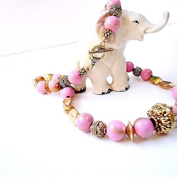 Pink Necklace Gold Jewelry Beaded Jewellery Mother's Day Bubble Gum Easter Spring Fashion