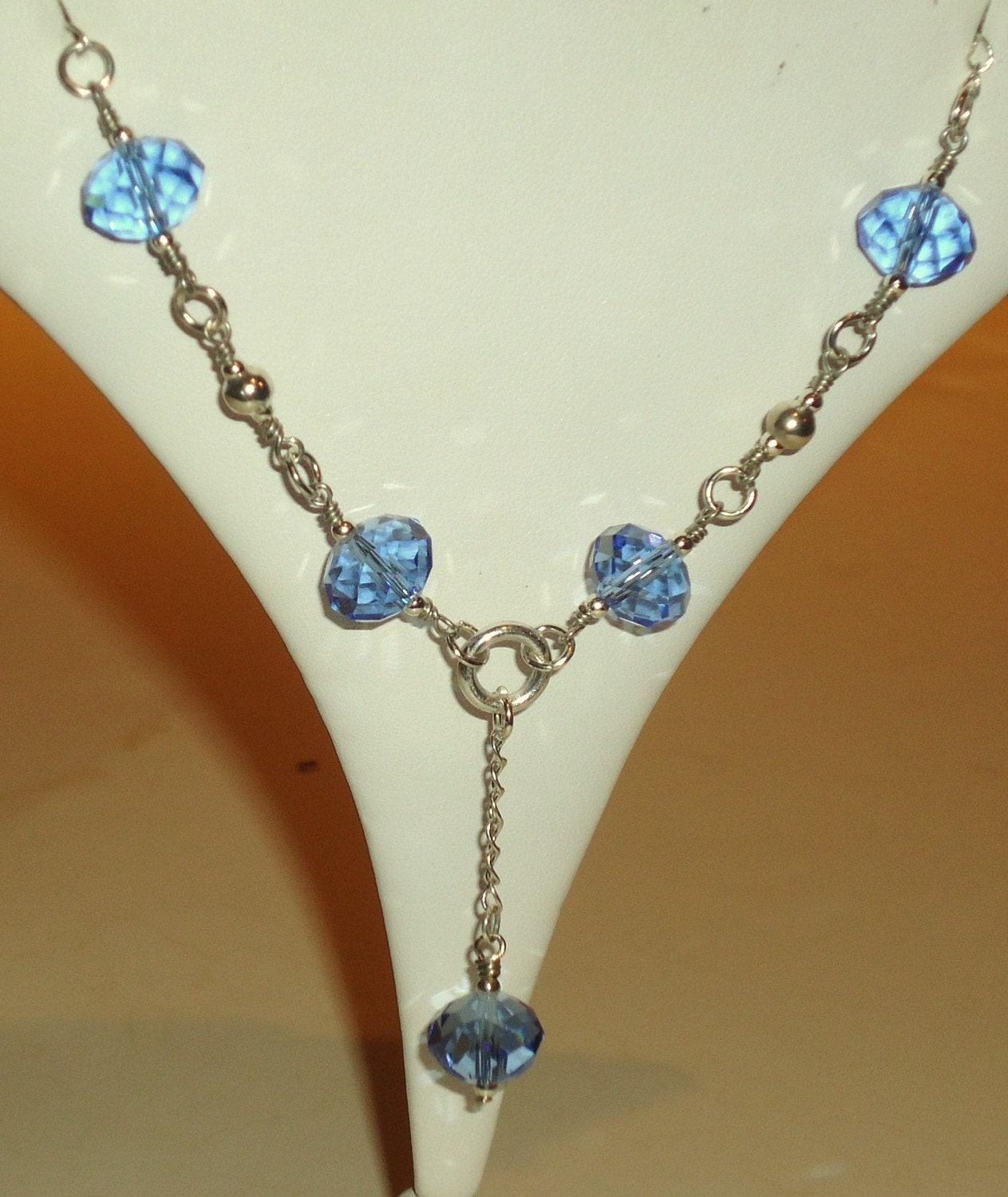 Blue Crystal Necklace - Silver Jewelry - Lariat Jewellery - Chain ...