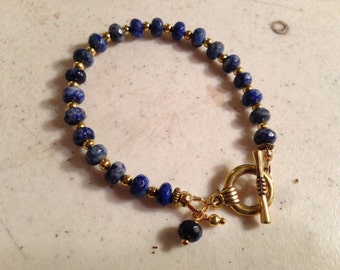 Lapis Bracelet - Navy Blue Jewelry - Gemstone Jewellery - Gold - Fashion - Unique -  Beaded - Toggle - Gift Handmade - Luet