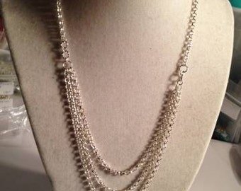 Silver Necklace - Multi Strand Chain Jewellery - Triple Strand - Box Clasp