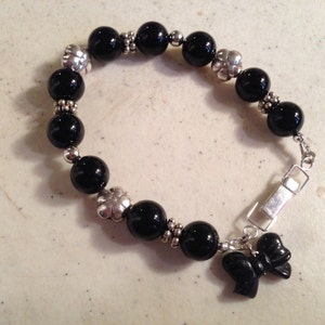 Onyx Bracelet - Black Jewelry - Sterling Silver Jewelry - Beaded Jewellery - Fashion - Trendy - Chic - Bow Charm - Handmade - Gift - Luet