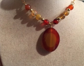 Orange Necklace - Carnelian Gemstone Jewelry - Pendant - Gold Jewellery - Fashion - Style