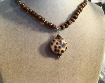 Bruine Ketting - Houten Sieraden - Sterling Zilveren Sieraden - Hanger - Mode - Boho