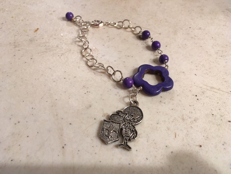Purple Bracelet LSU Jewelry Football Charm Jewellery College Football Silver Chain image 2