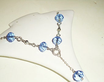 Blue Crystal Necklace - Silver Jewelry - Lariat Jewellery - Chain - Pendant - Bridesmaid - Wedding