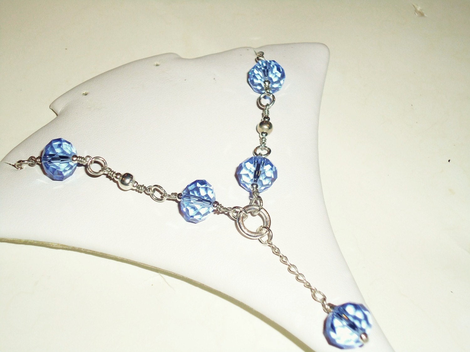 Blue Crystal Necklace - Silver Jewelry - Lariat Jewellery - Chain ...