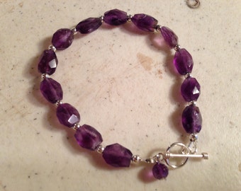 Purple Bracelet - Amethyst Gemstone Jewelry - Sterling Silver Jewellery - February Birthstone - Fashion - Beaded