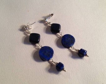 Lapis Earrings - Navy Blue Jewelry - Gemstone Jewellery - Denim - Sterling Silver - Fashion - Lapis Lazuli
