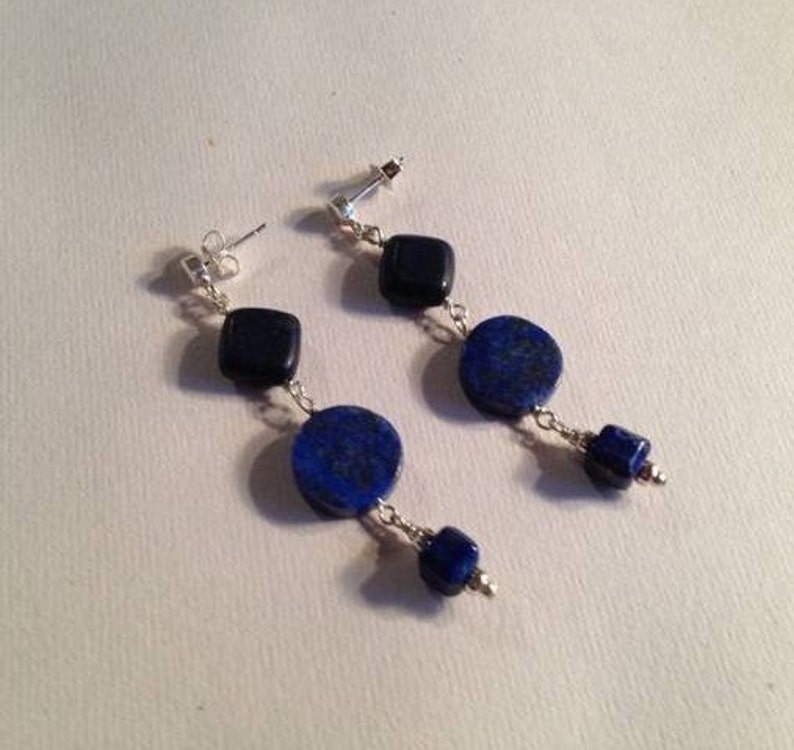 Lapis Earrings Navy Blue Jewelry Gemstone Jewellery Denim Sterling Silver Fashion Lapis Lazuli image 1