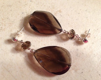 Boucles d’oreilles en quartz fumé - Bijoux Bruns - Gemstone Jewellery - Sterling Silver - Mode - Chunky