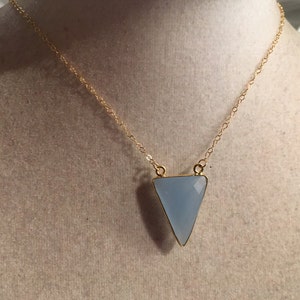 Light Blue Necklace Chalcedony Gemstone Jewelry Triangle Pendant Gold Chain Jewellery Fashion Trendy image 1