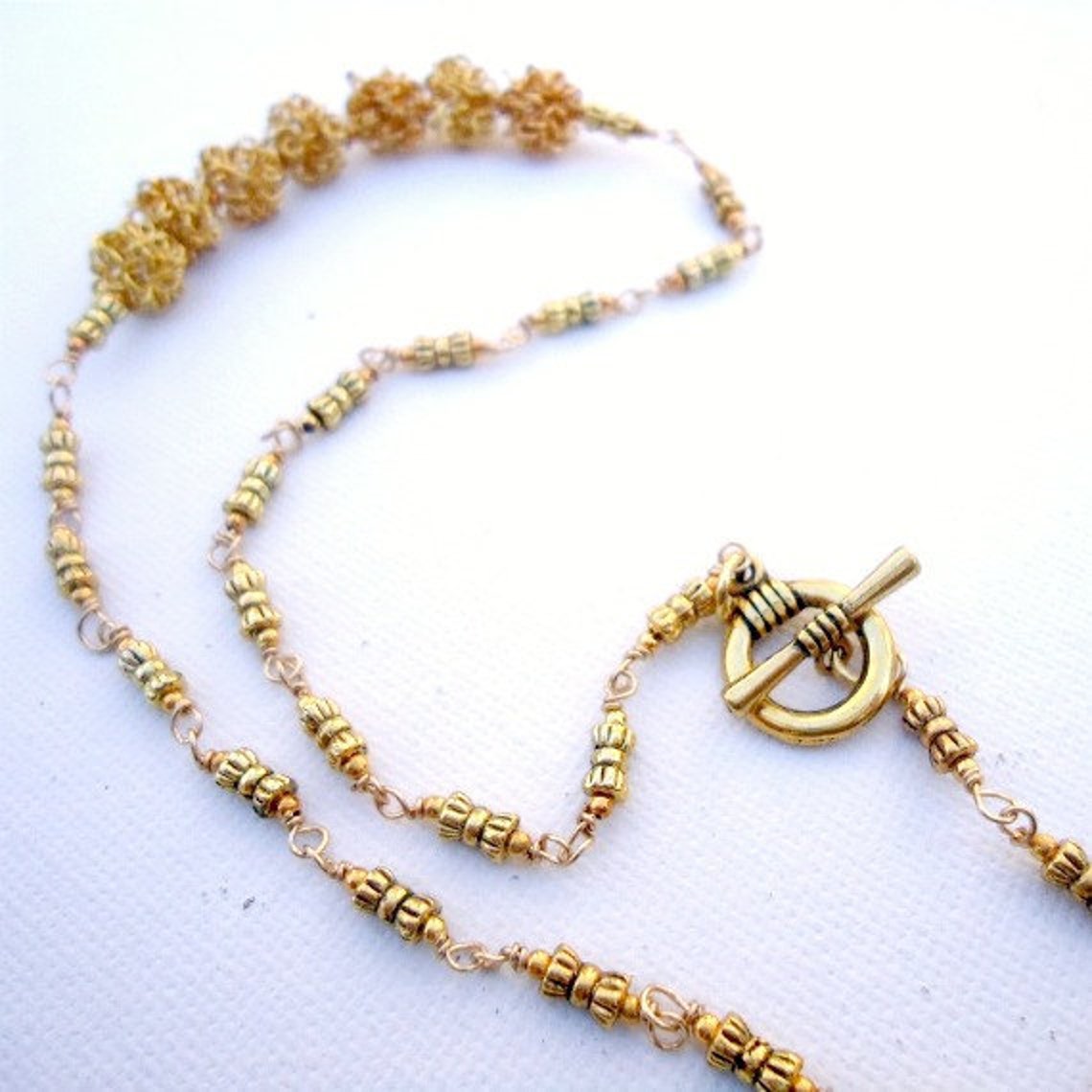 Yellow Gold Necklace Bead Bar Jewelry Wire Wrapped Jewellery Fancy