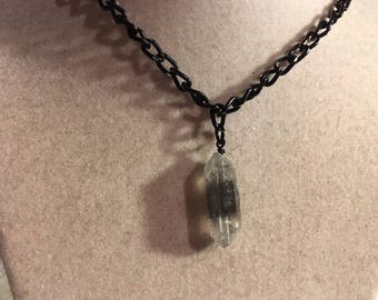 Crystal Quartz Necklace - Spike Gemstone Pendant - Black Chain Jewelry - Funky Jewellery - Fashion - Trendy