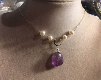 Amethist Ketting - Paarse Sieraden - Februari Birthstone - Zoetwater Parel - Edelsteen Sieraden - Sterling Zilveren Ketting