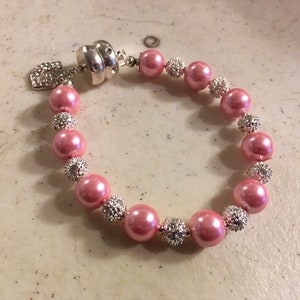 Pink Pearl Bracelet Pearl Jewelry Silver Jewelry Lips Charm Jewellery Handmade Fashion image 2