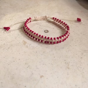 Cream Bracelet - Red Seed Beads - Macrame Jewelry - Adjustable Jewellery - Fashion - Trendy - Beaded - Linen Cord