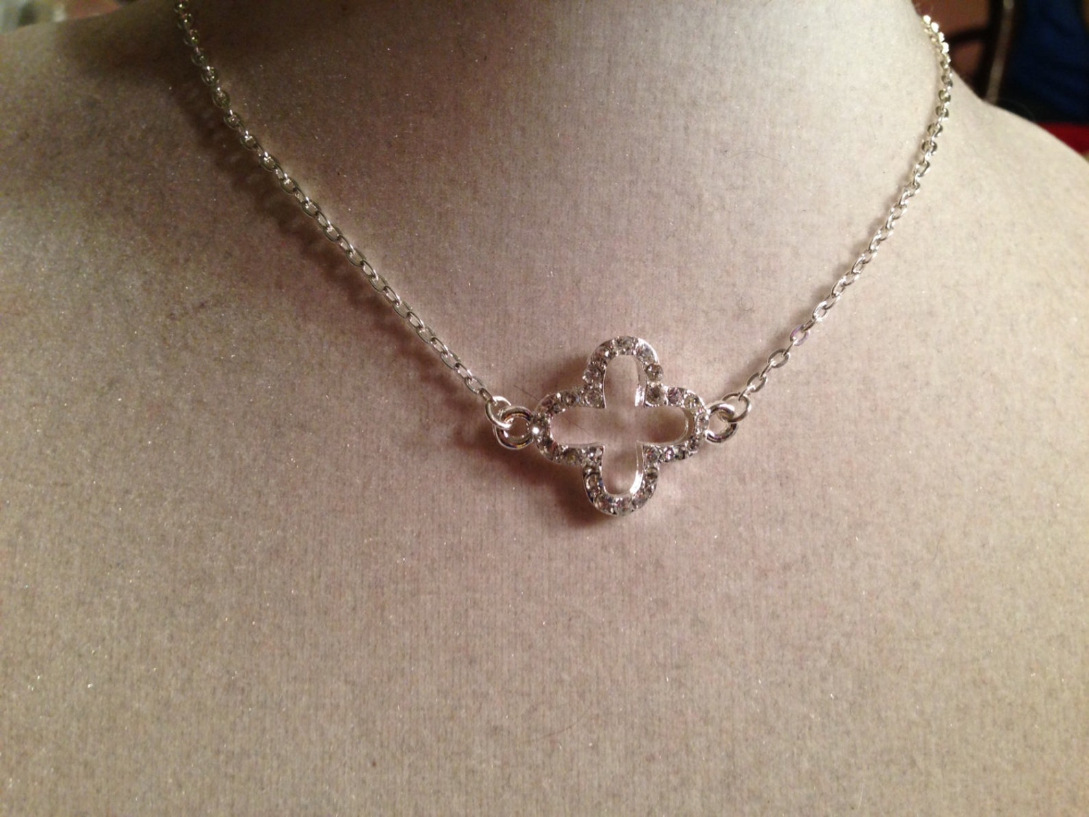 Quatrefoil Necklace Silver Jewelry Crystal Jewellery Etsy