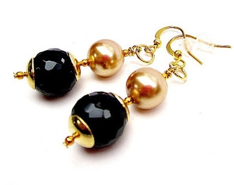 Black Earrings - Gold Jewelry - Mother of the Bride Jewellery - Wedding Gifts - Unique - Handcrafted - Bridesmaid