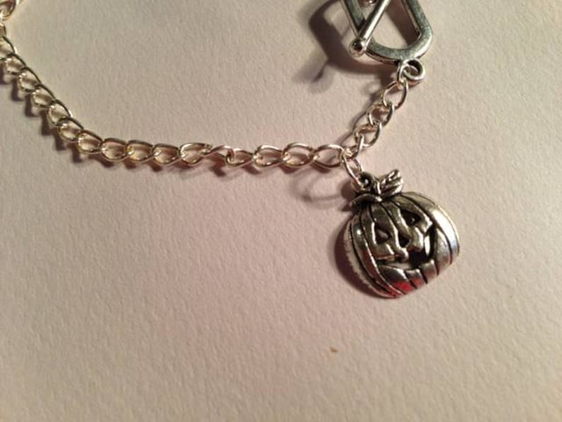 Pumpkin Bracelet Halloween Jewelry Silver Jewelry Charm Jewellery Chain Trick or Treat Charm Jack o Lantern image 2