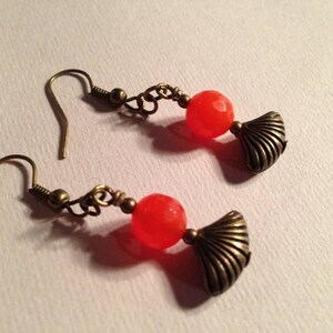 Orange Earrings - Brass Jewelry - Agate Gemstone Jewellery - Fashion - Fan - Wire Wrapped