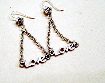 Love Earrings - Love Jewelry - Chandelier Jewelry - Silver Jewellery - Fashion - Style - Mod - Everyday - Flower - Handmade - Chain - Gift